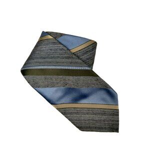 Vintage Wembley Mens Polyester Blue, Black and Grey Striped Tie